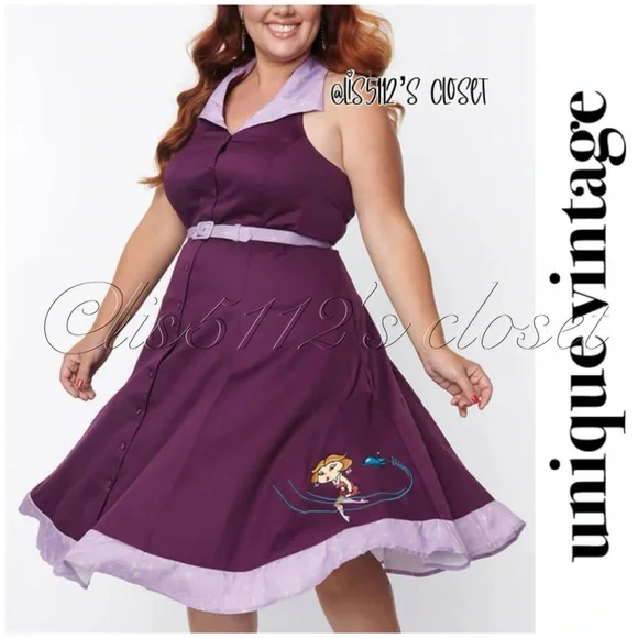 Unique Vintage The Jetsons Jane Purple 60's Retro Halter Pinup Swing Dress 1X 16 - Picture 2 of 16
